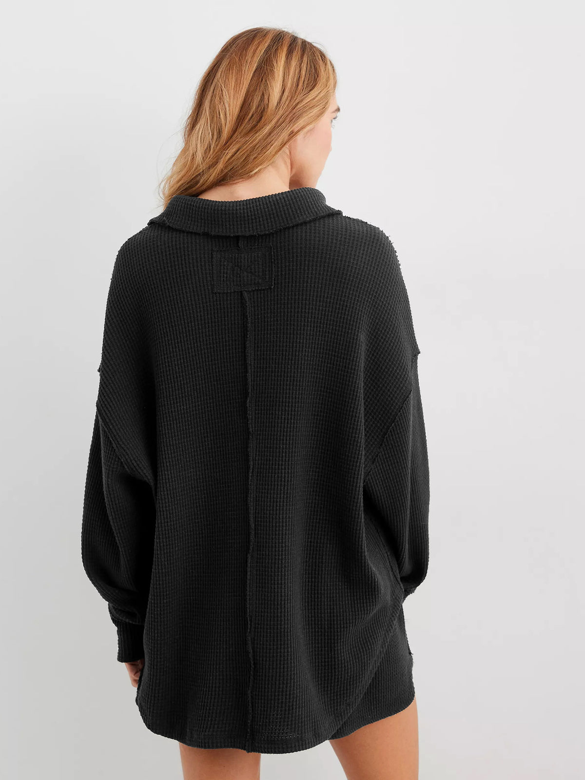 Oversized Waffle Knit Polo Collar Long Sleeve Sweater
