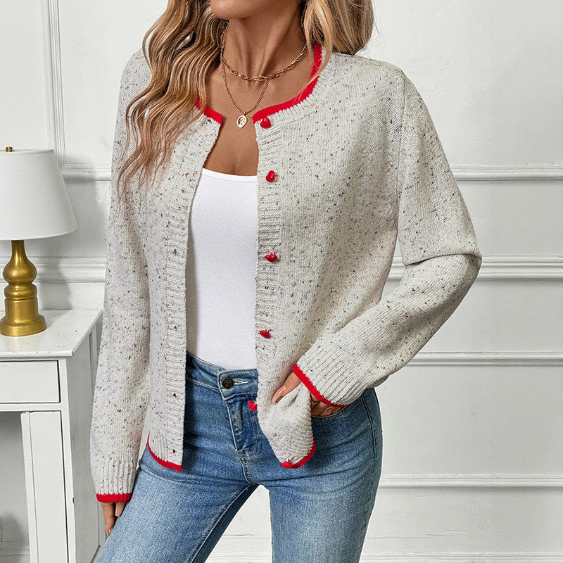 Heart Button Knit Cardigan Contrast Trim Sweet Sweater