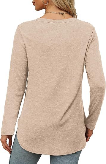 Women's Casual Long Sleeve Tunic Top Round Neck Side Slit