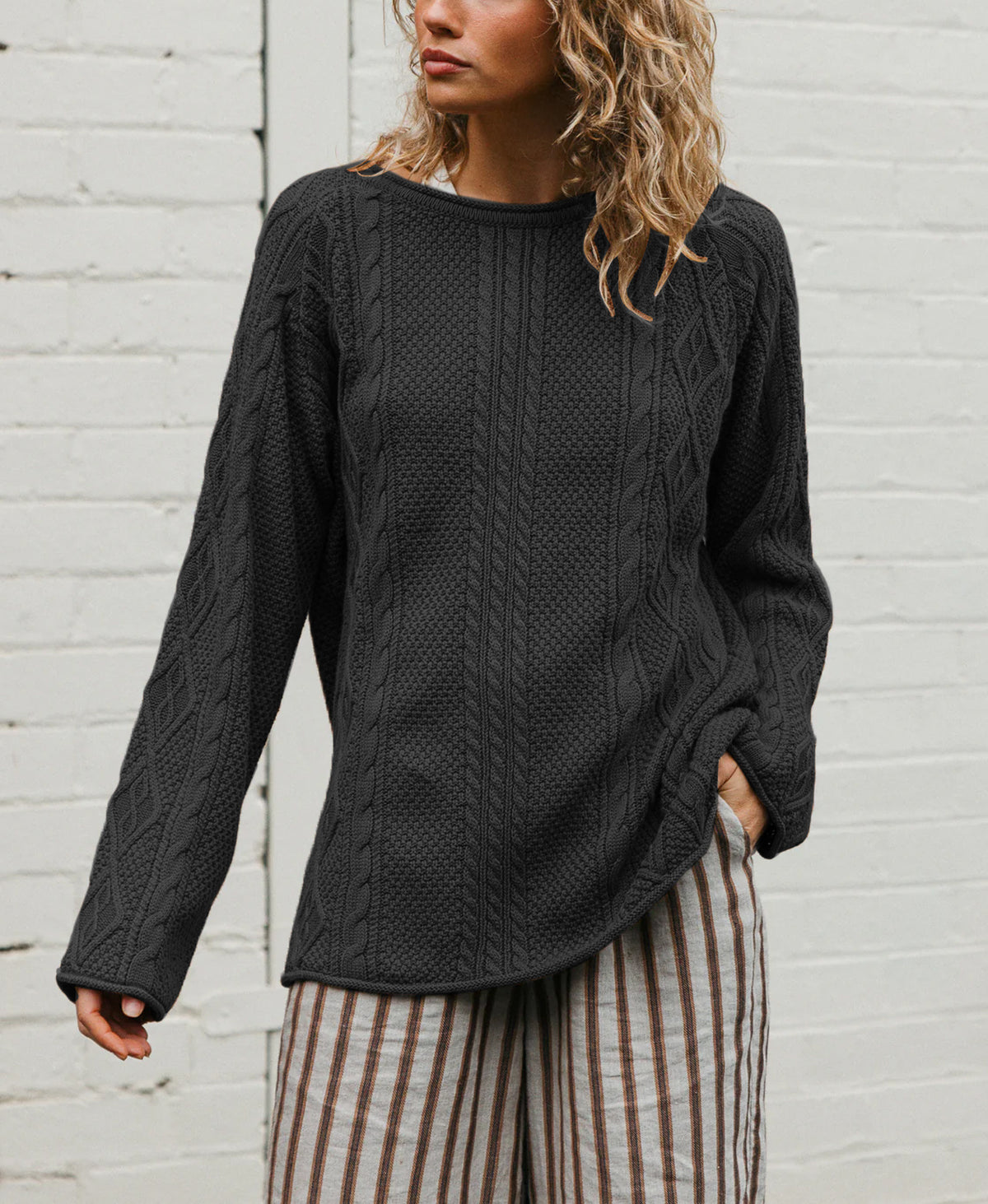 Women's Oversized Cable Knit Crew Neck Sweater