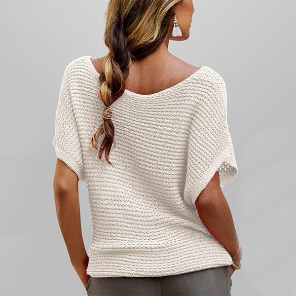 Summer Knit Top for Women Loose Casual Short Sleeve Tee