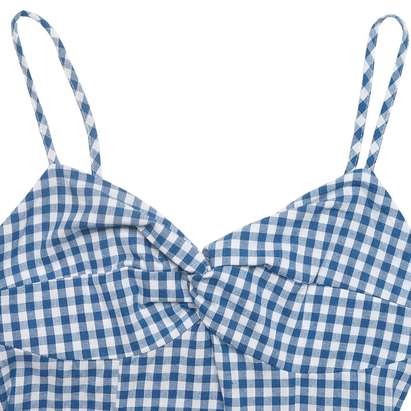Gingham Midi Dress Cottagecore Bow Spaghetti Strap