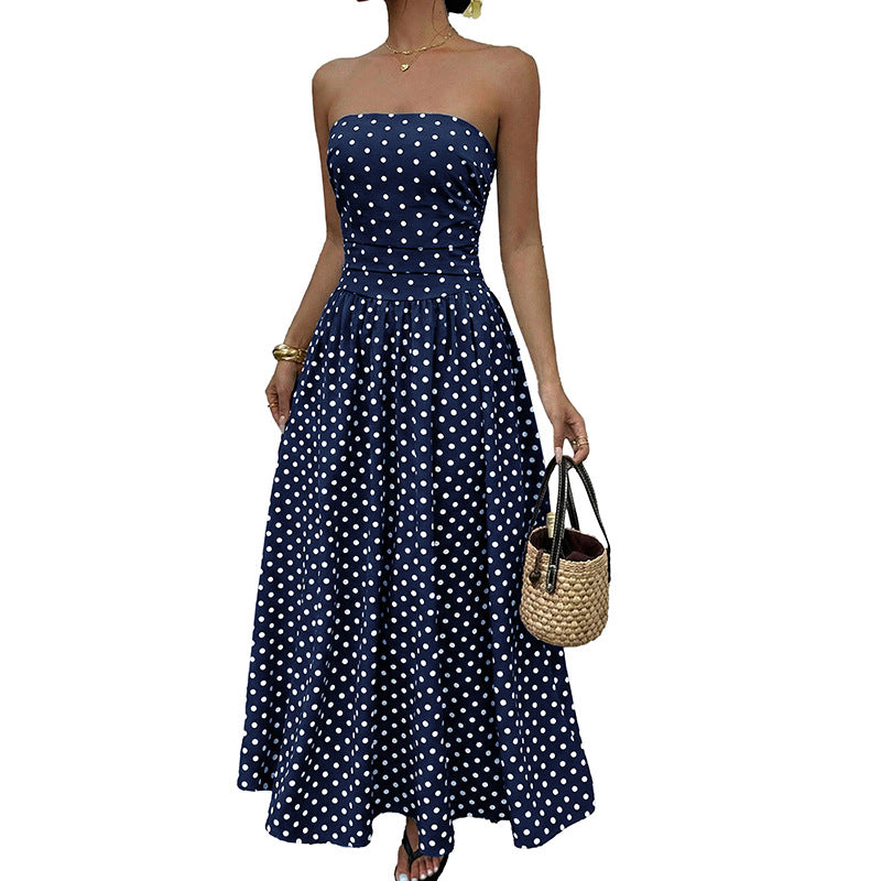 Women’s Strapless Polka Dot High Waist Maxi Dress