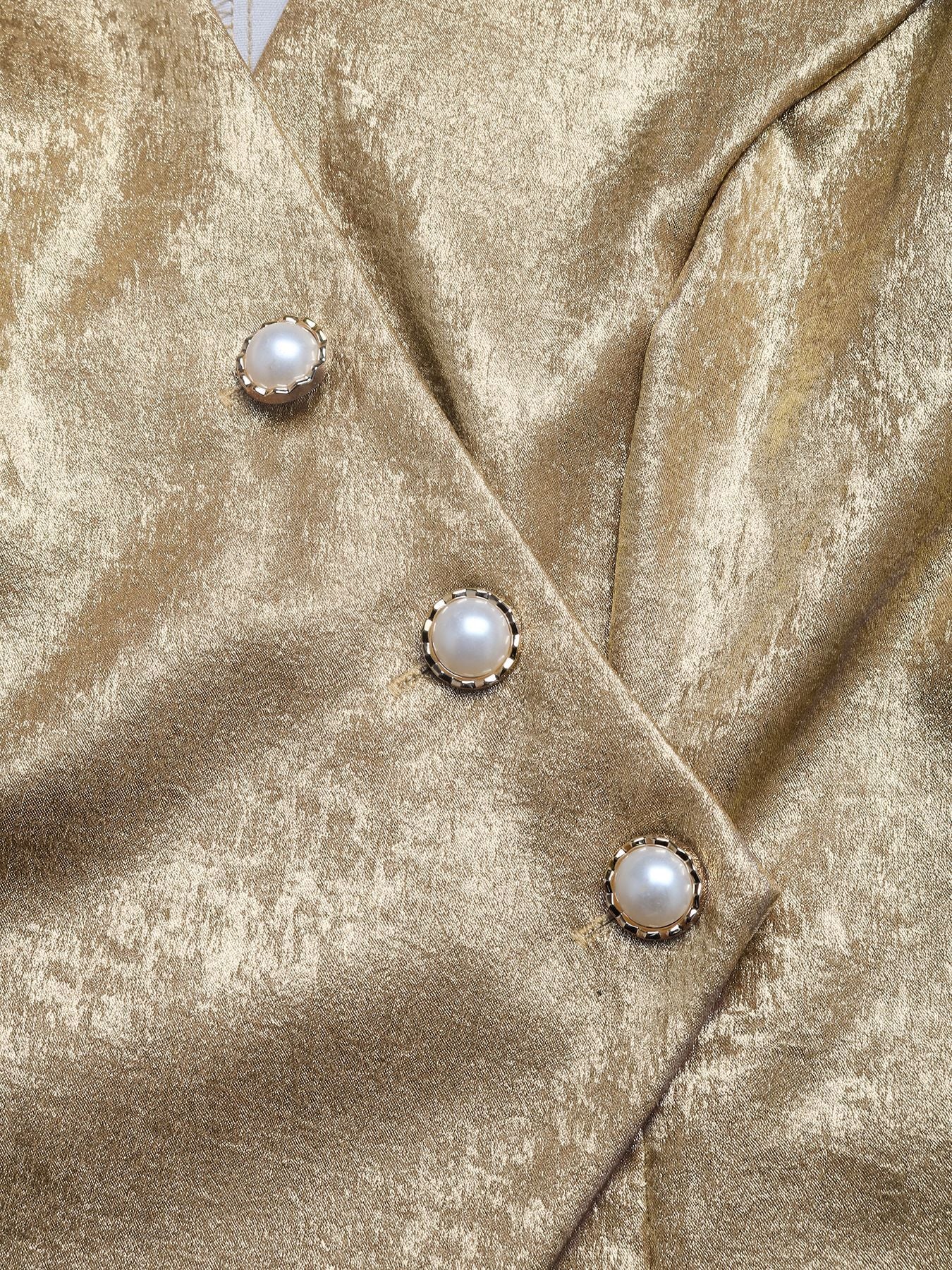 Gold V Neck Blazer Jacket Slim Fit Vintage Chic Outerwear