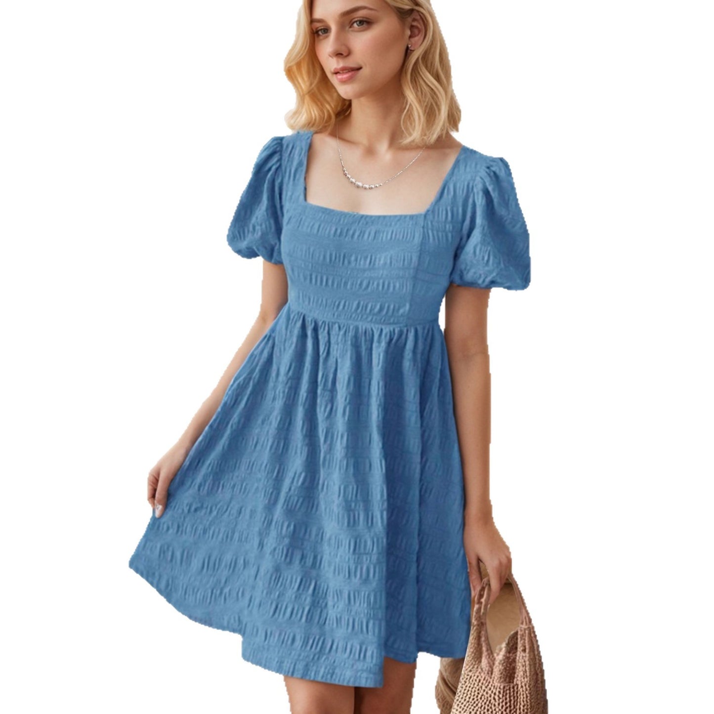 Women’s Square Neck Puff Sleeve Smocked Mini Dress