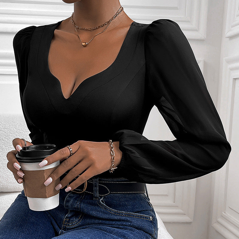 Women's Black Mesh Splicing V-Neck onesie