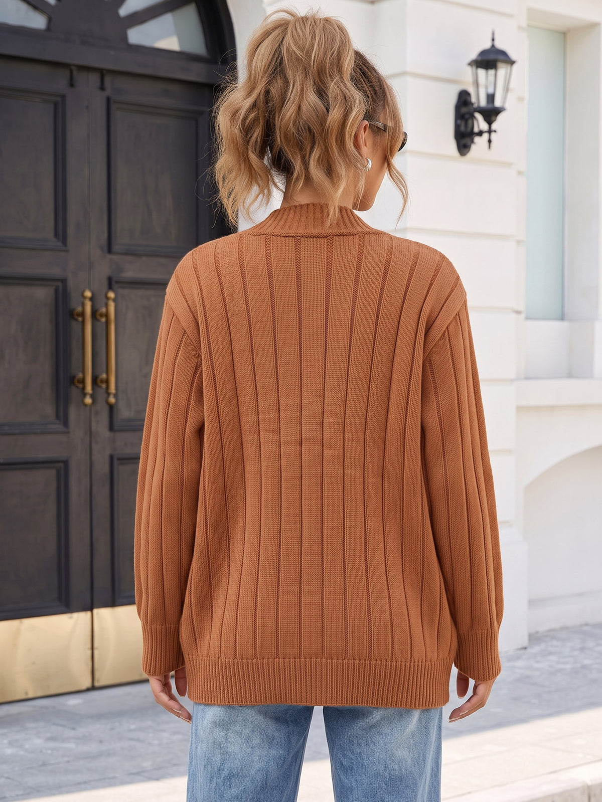 Women's Oversized Ribbed Cardigan Sweater Pockets