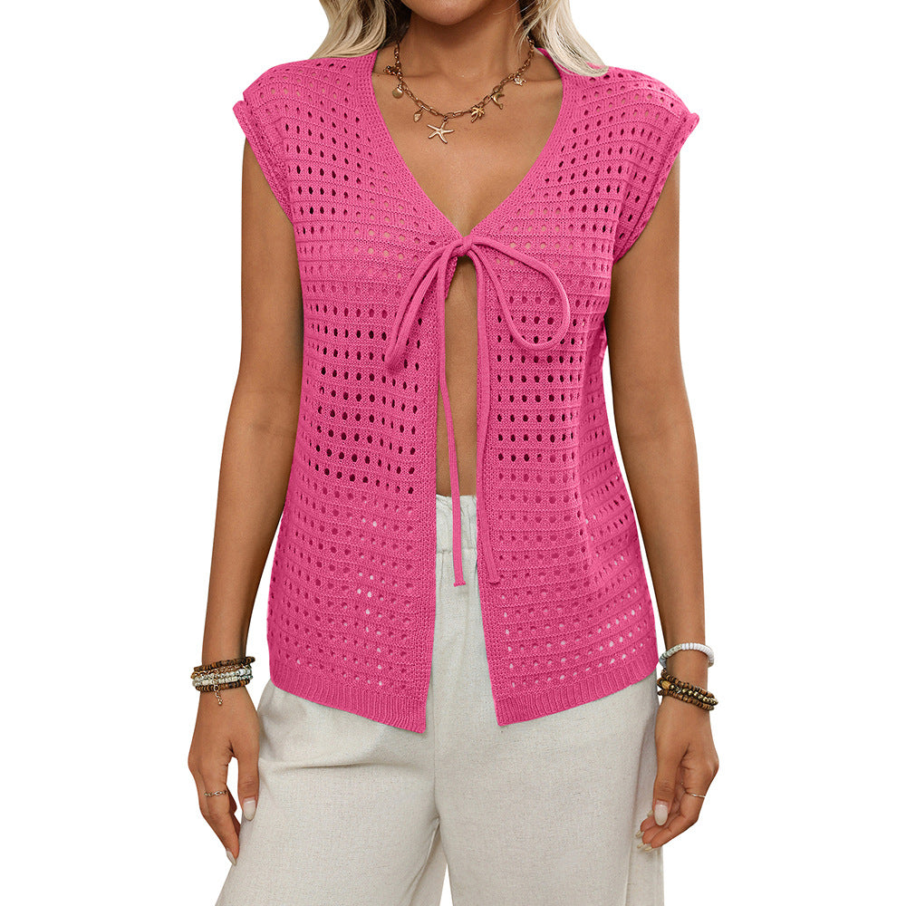 Women's Open Front Hollow Knit Cover Up Summer Top