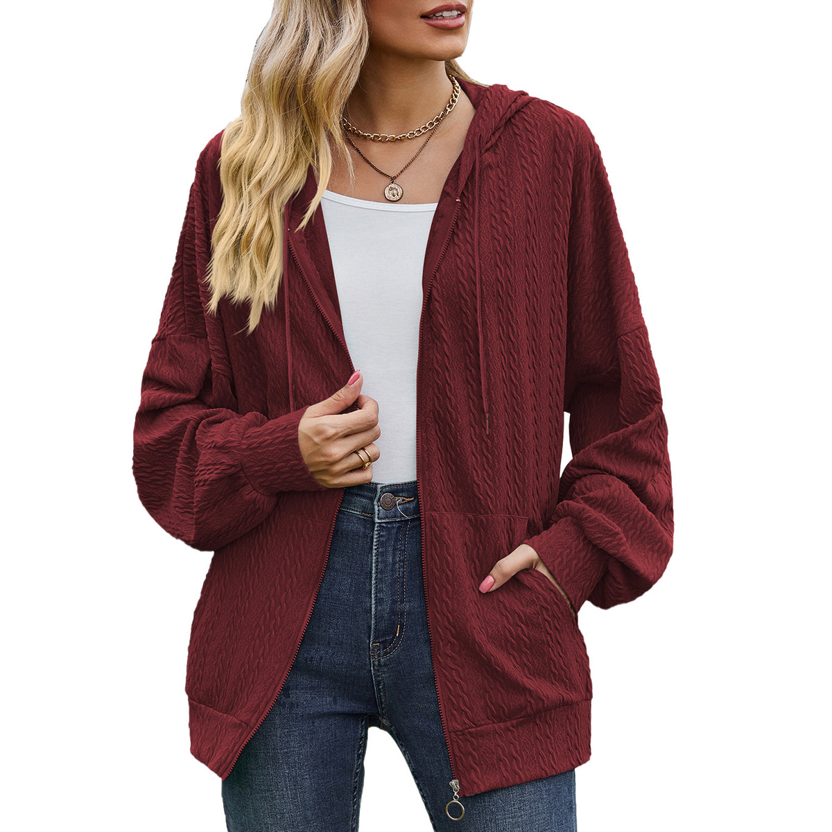 Womens Oversized Zip Up Hoodie Jacket with Pockets