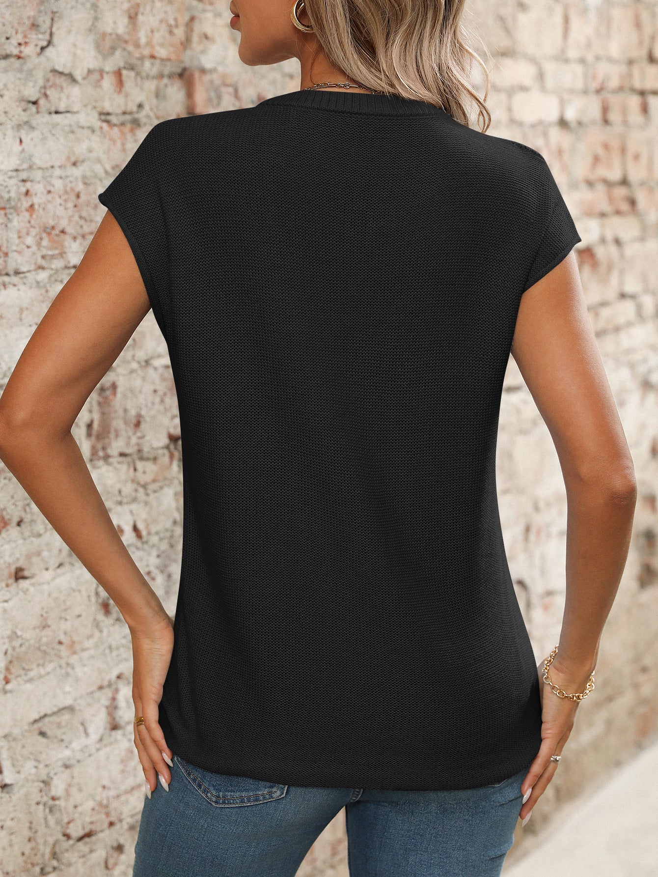 Women's V-Neck Top Knit Chunky Needle Casual Sweater