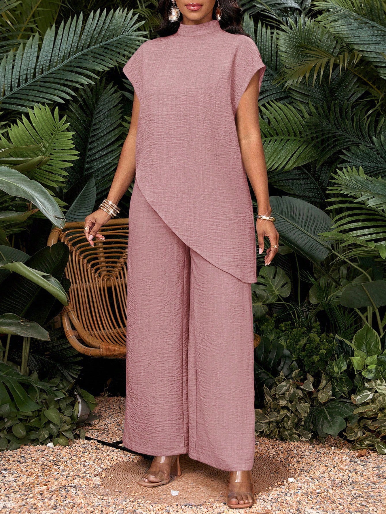 Solid Set Resort Textured Wide Leg Vacation