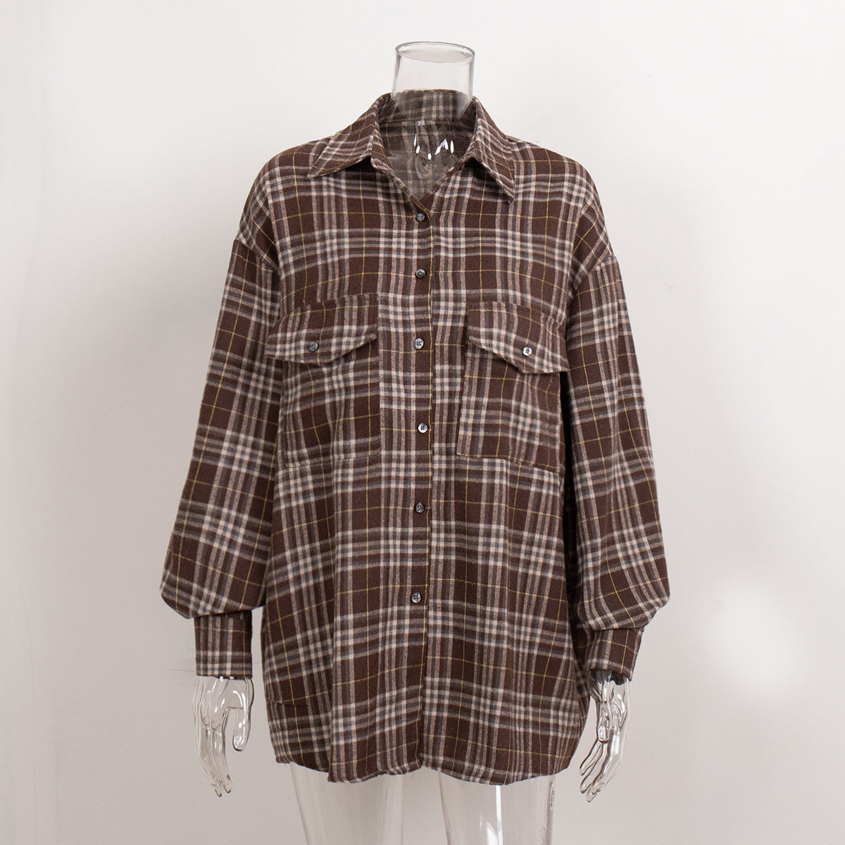 Plaid Button-Down Shirt with Flap Pockets  Oversized Fit