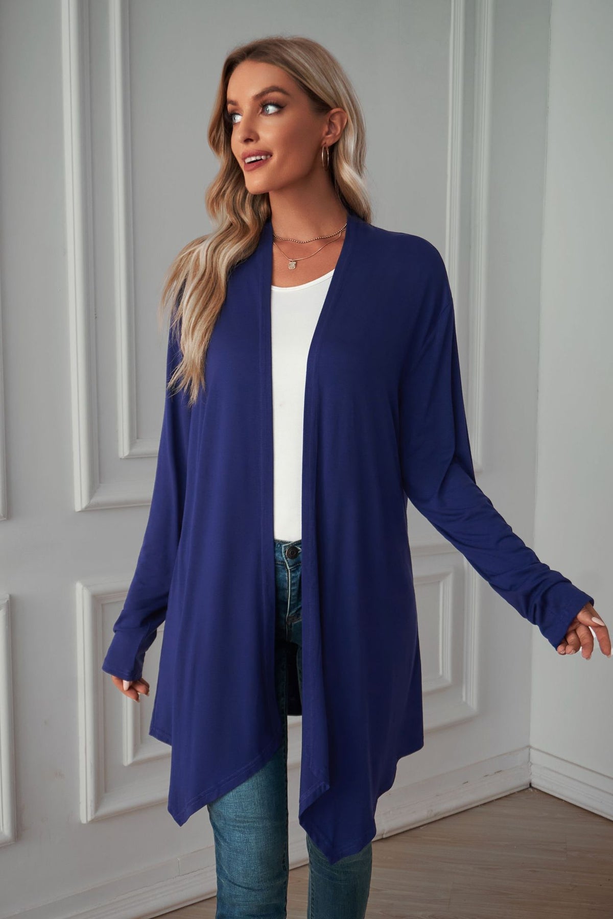 Women's Lightweight Solid Open Front Long Cardigan