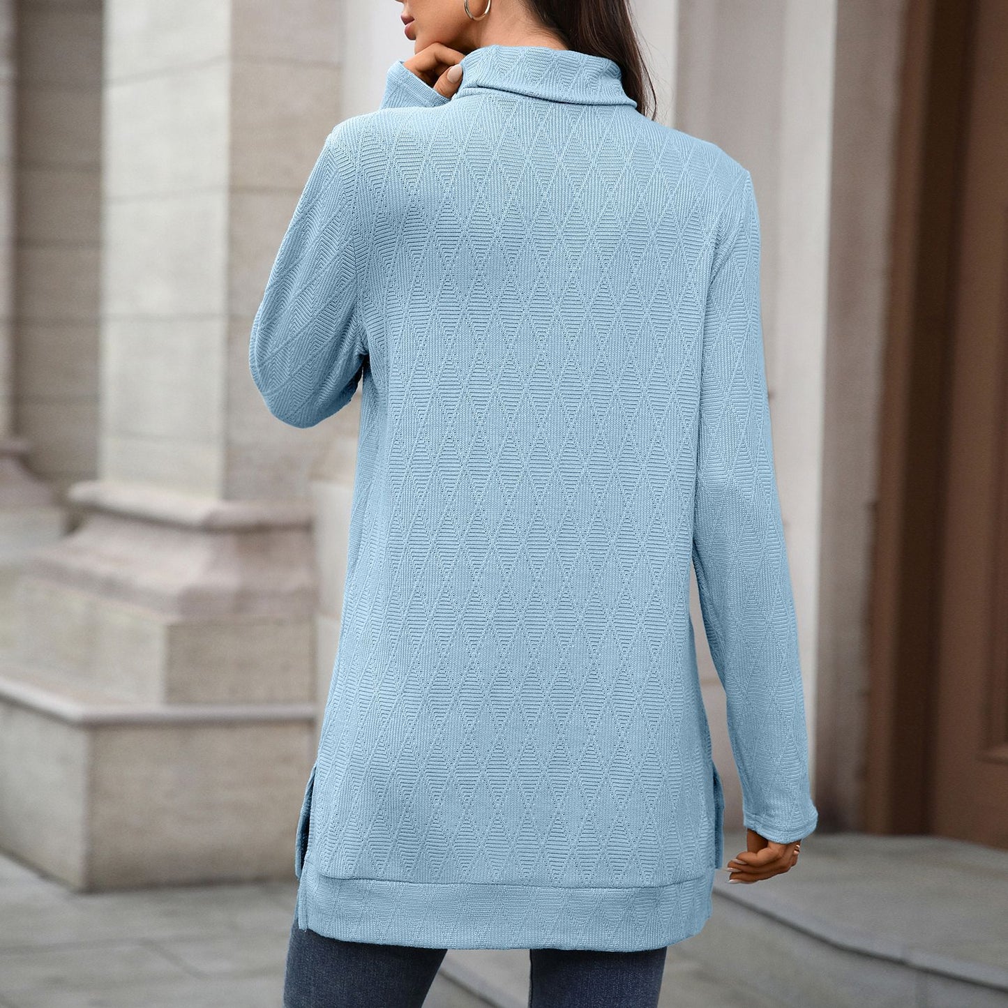 Oversized Turtleneck Long Sleeve Side Slit Tunic Top