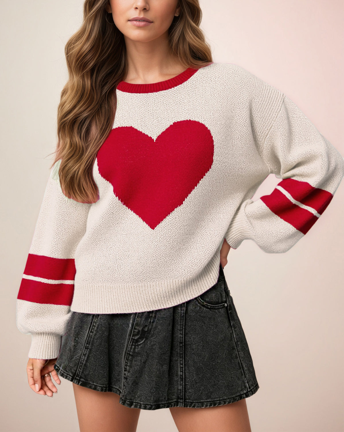 Valentine Heart Sweater Women Oversized Color Block Knit