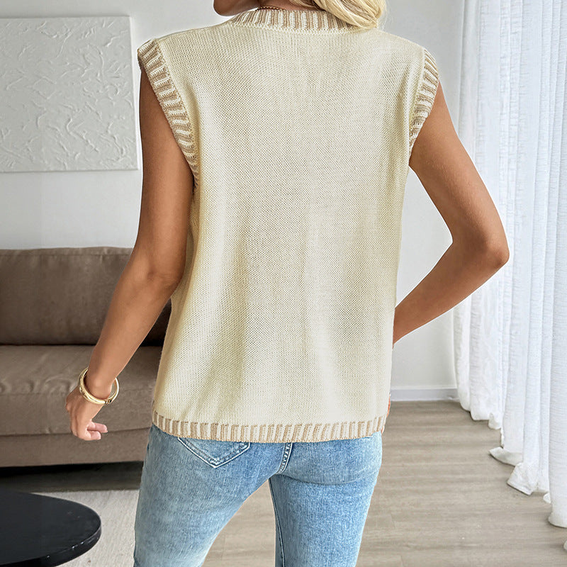 Colorblock Sleeveless Knit Vest – Chic Fall Cardigan