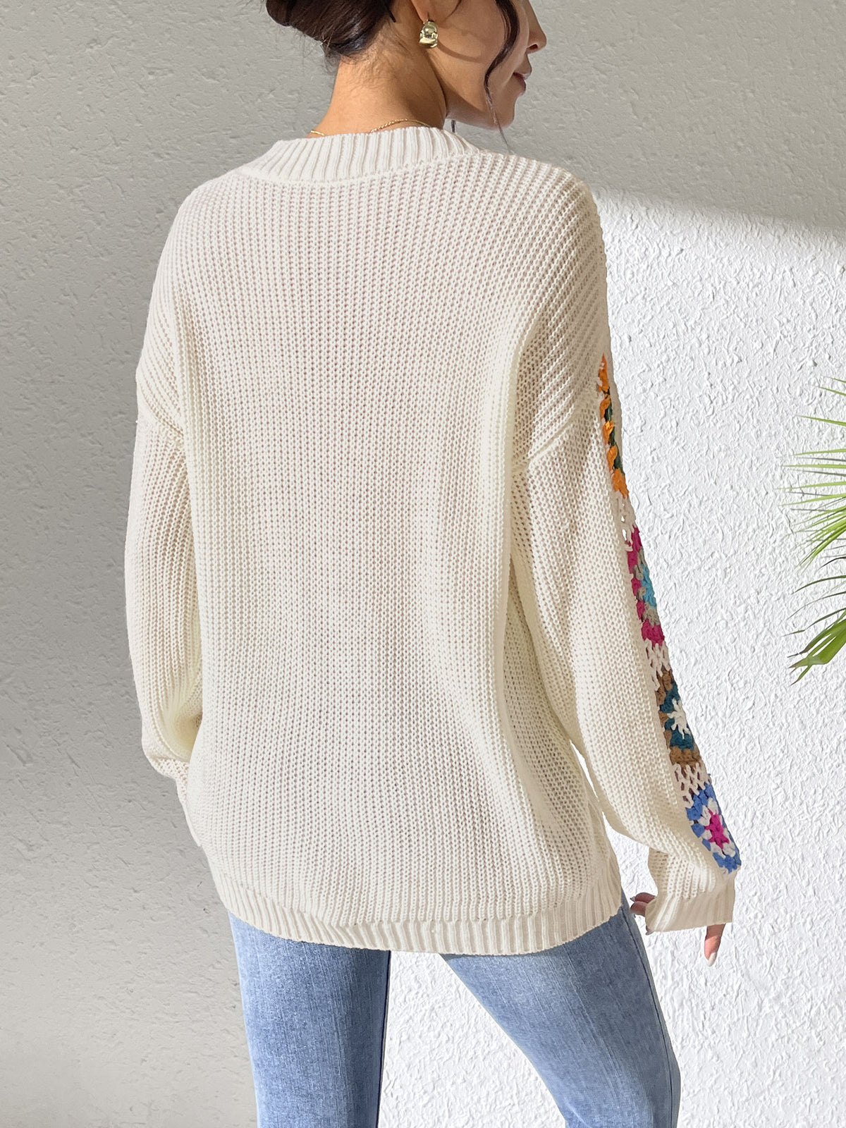 Women's Crochet Patchwork V-Neck Knit Sweater