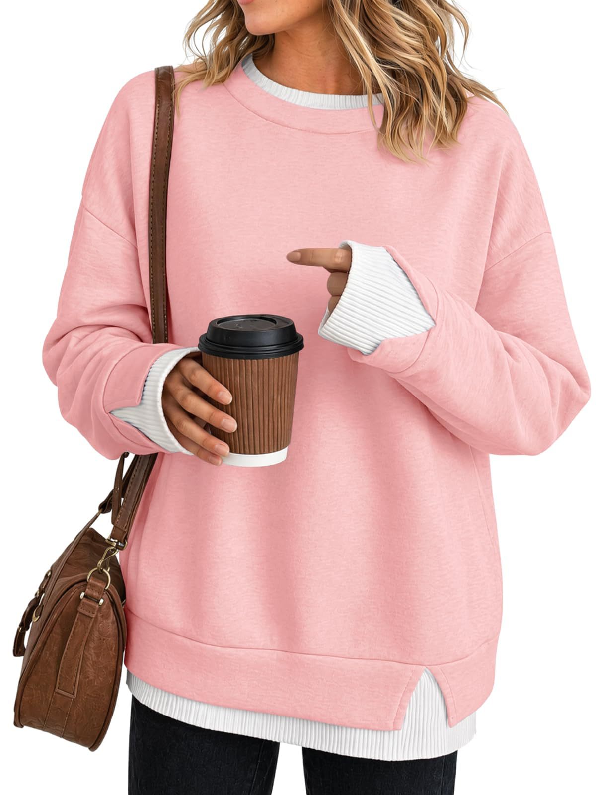 Women's Oversized Layered Crewneck Sweatshirt Pullover