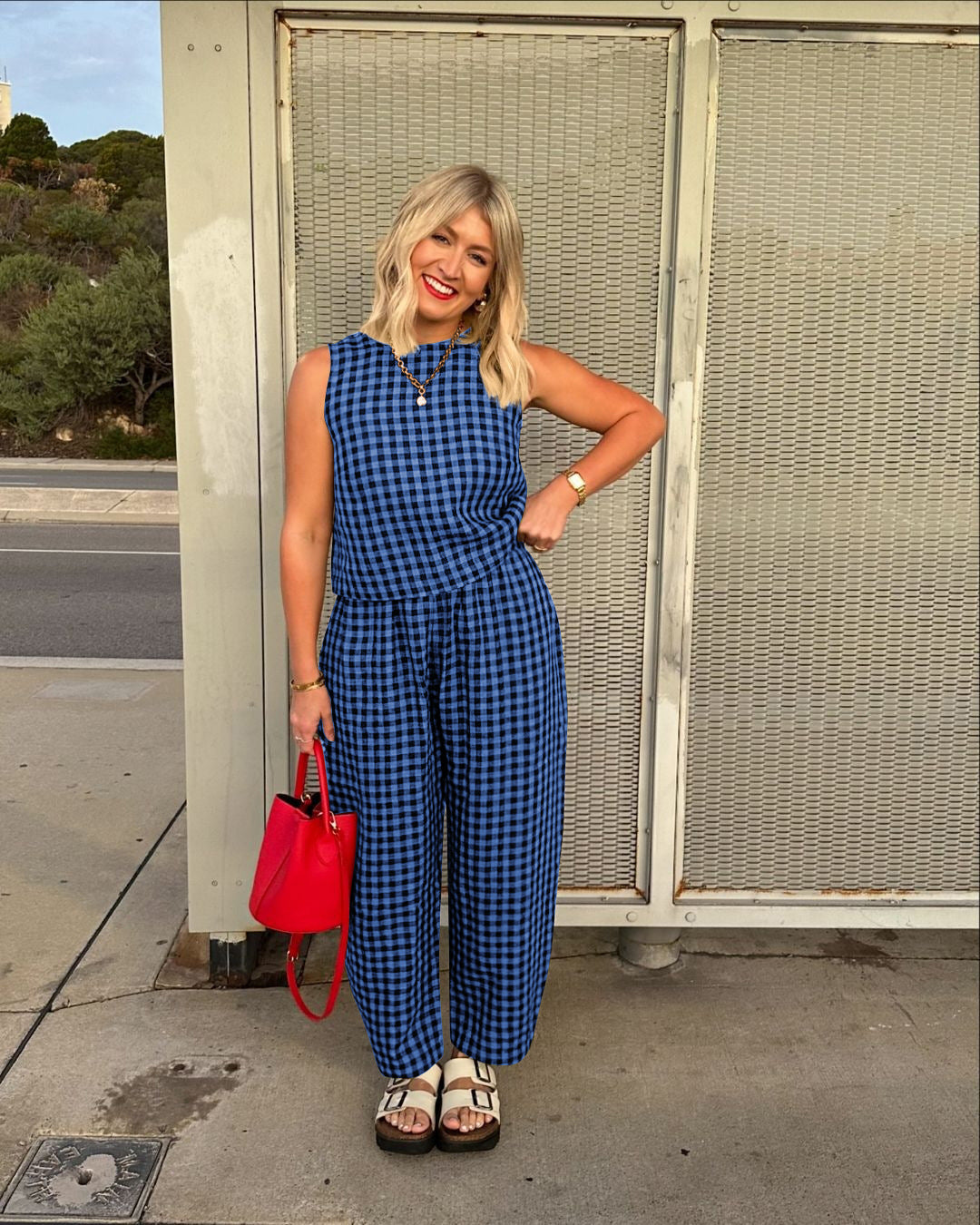 Women's Plaid Sleeveless Top & Pants Two Piece Set