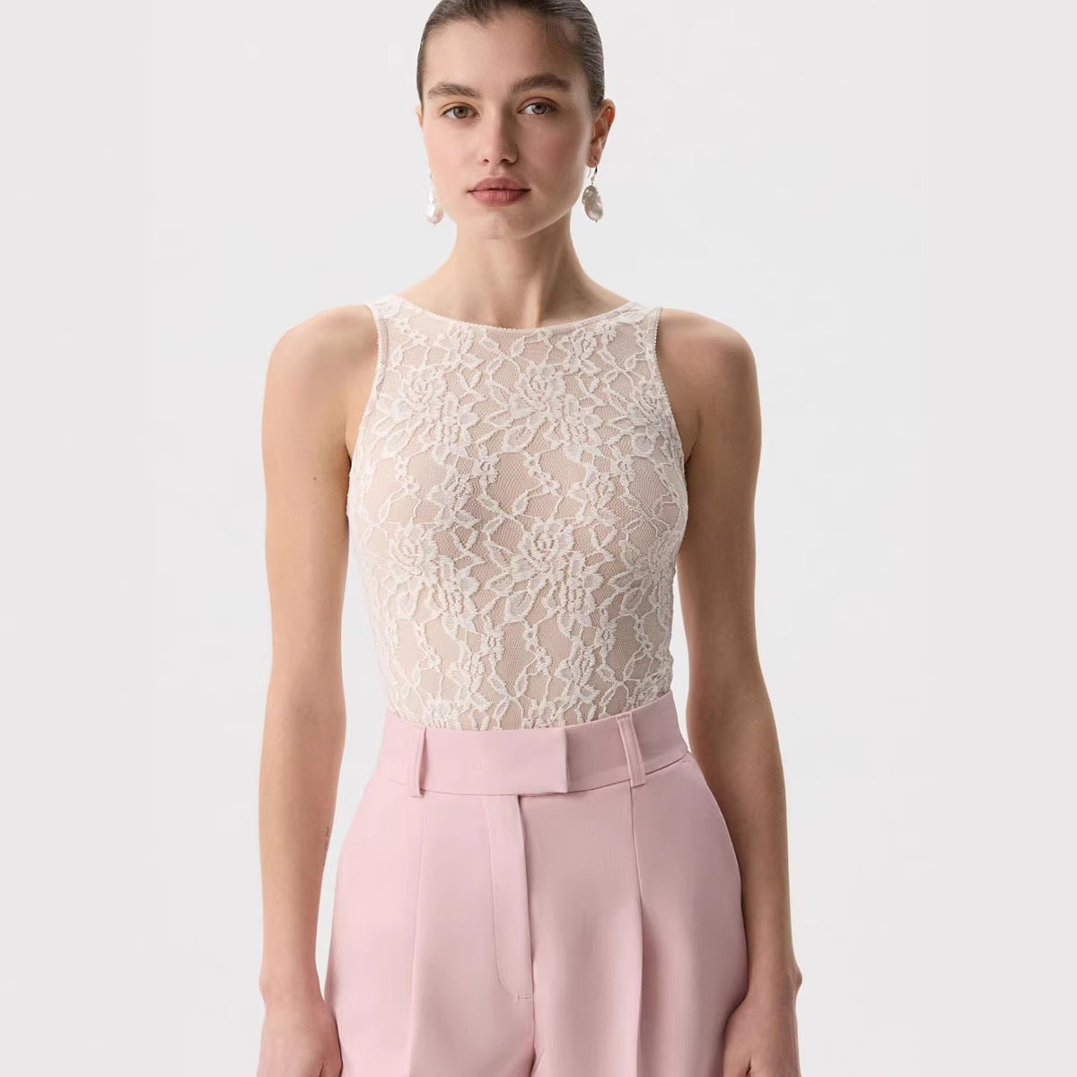 Women Lace Sleeveless Backless Slim Fit Tank Top