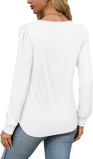 Solid Cotton Top Casual Pleated Puff Sleeve