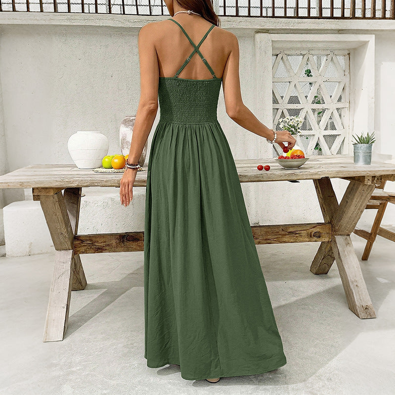 Boho Lace Maxi Dress V Neck Backless Spaghetti Strap