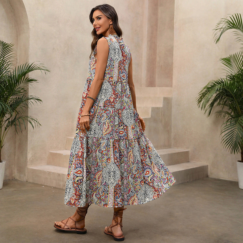 Women’s Boho Paisley Tassel Maxi Dress Sleeveless