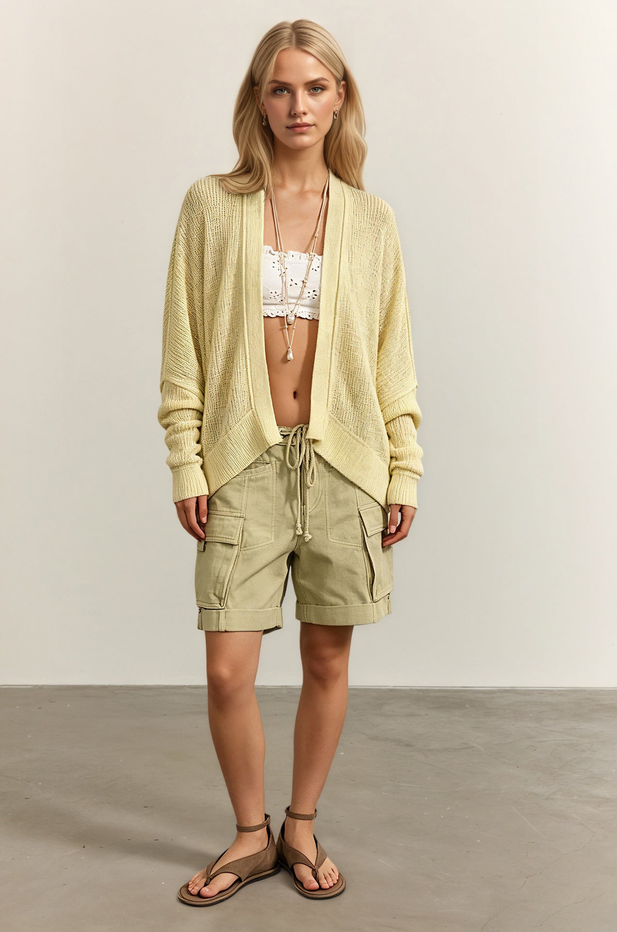Solid Knit Cardigan Sweater Open Front Casual Long Sleeve