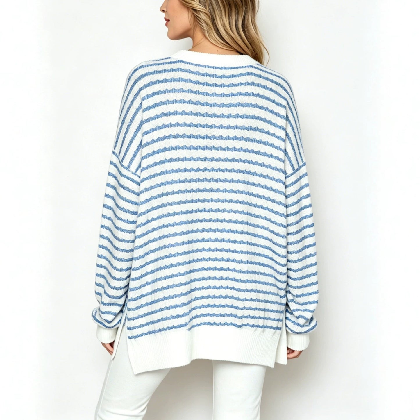Striped Oversized Crew Neck Sweater Boutique Knit Top
