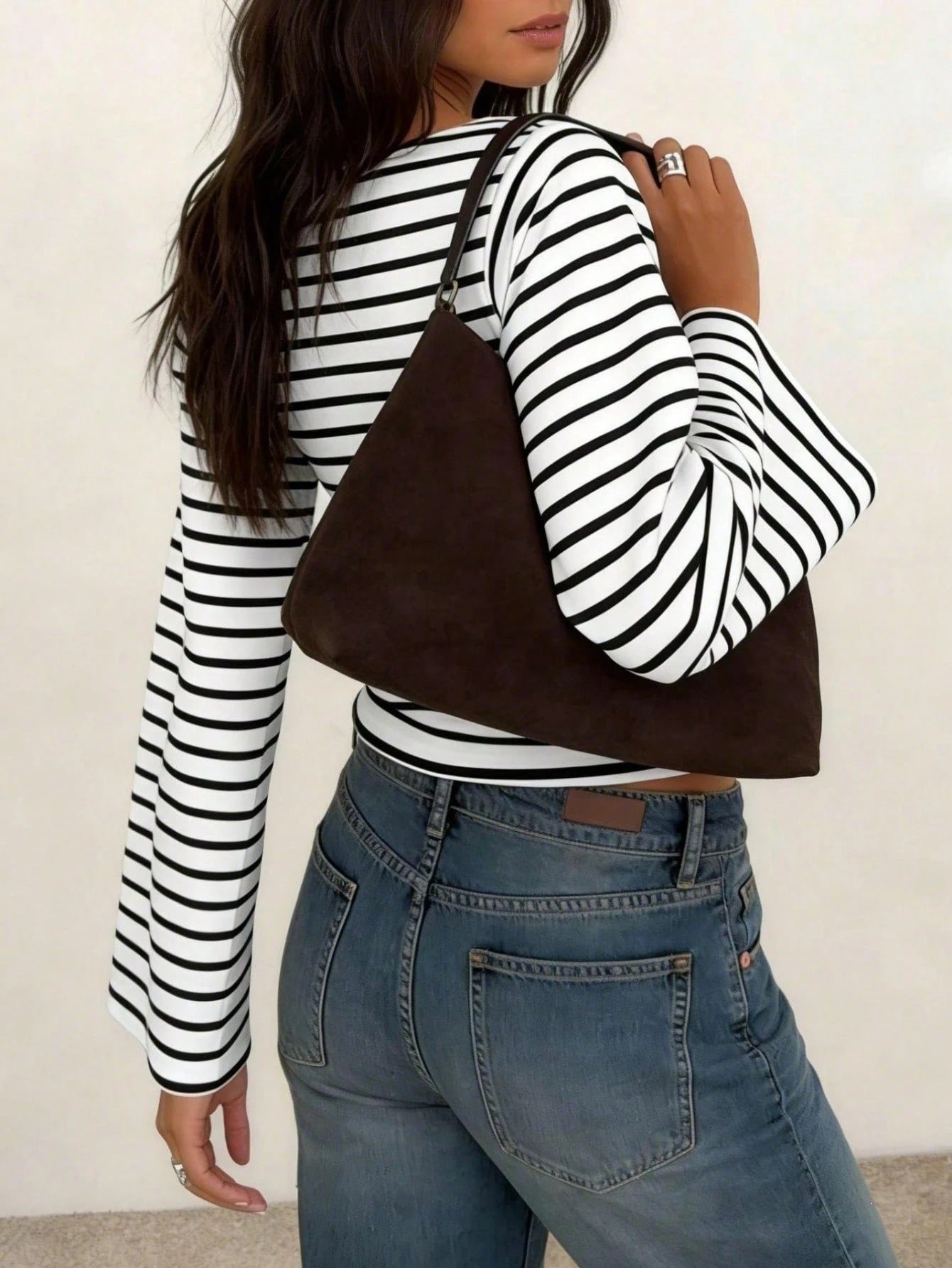 Women's Y2K Striped Bell Sleeve Fitted Crop Top Casual Tee