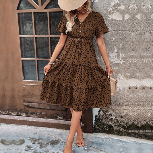 Women's Print Midi Dress V Neck  Tiered Vacation Style