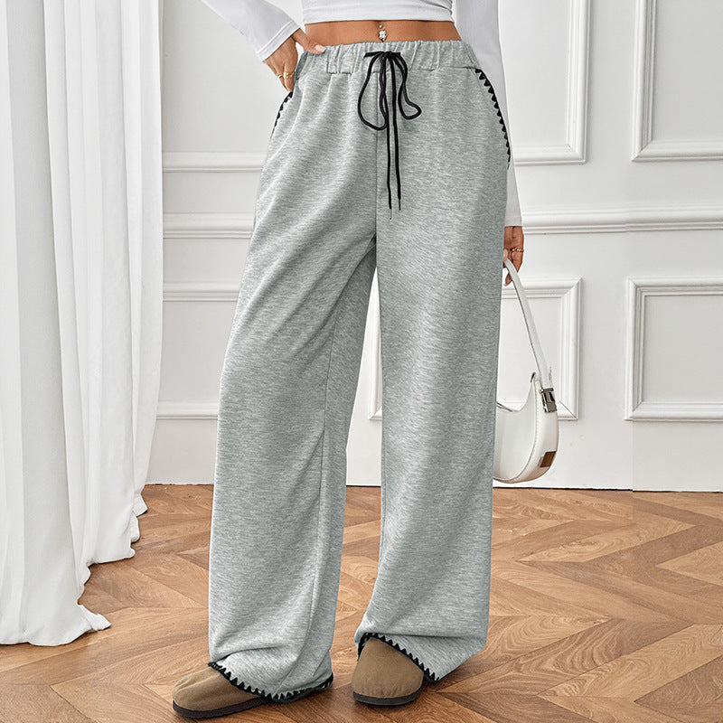 Solid Knit Wide Leg Pants Casual Lounge High Waist Trendy