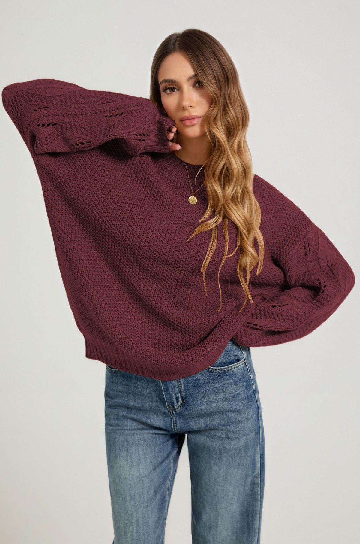 Women's Oversized Chunky Knit Crew Neck Pullover Sweater