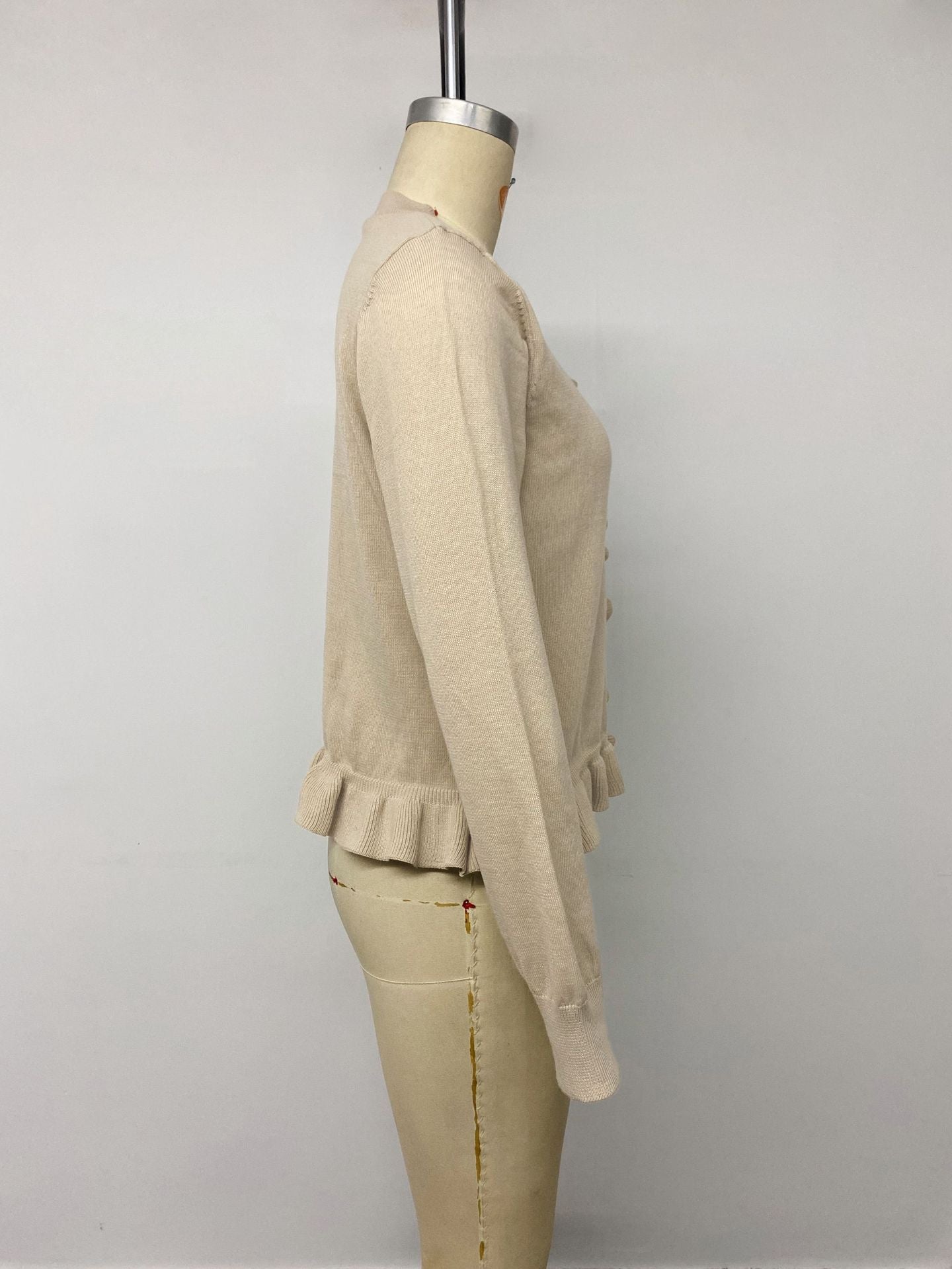 Ruffle Knit Cardigan Button Front Long Sleeve Sweater
