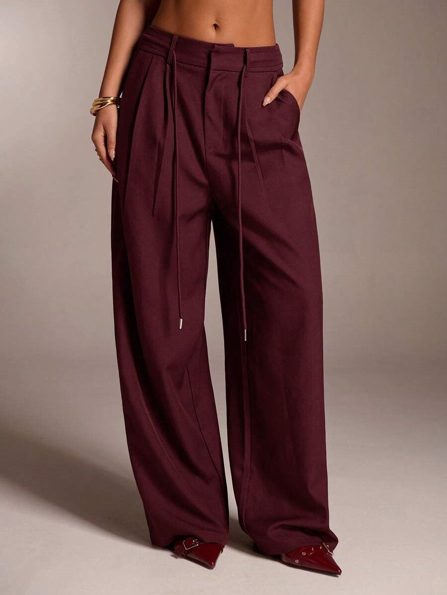 Women's High Waist Tie Wide Leg Dress Pants