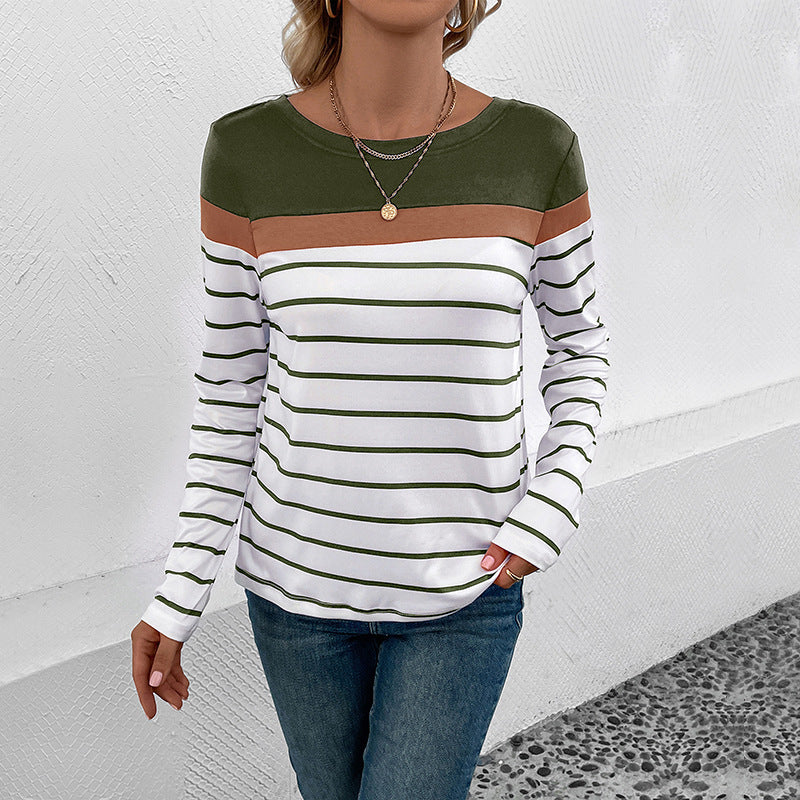 Colorblock Striped Long Sleeve Casual Boutique Top