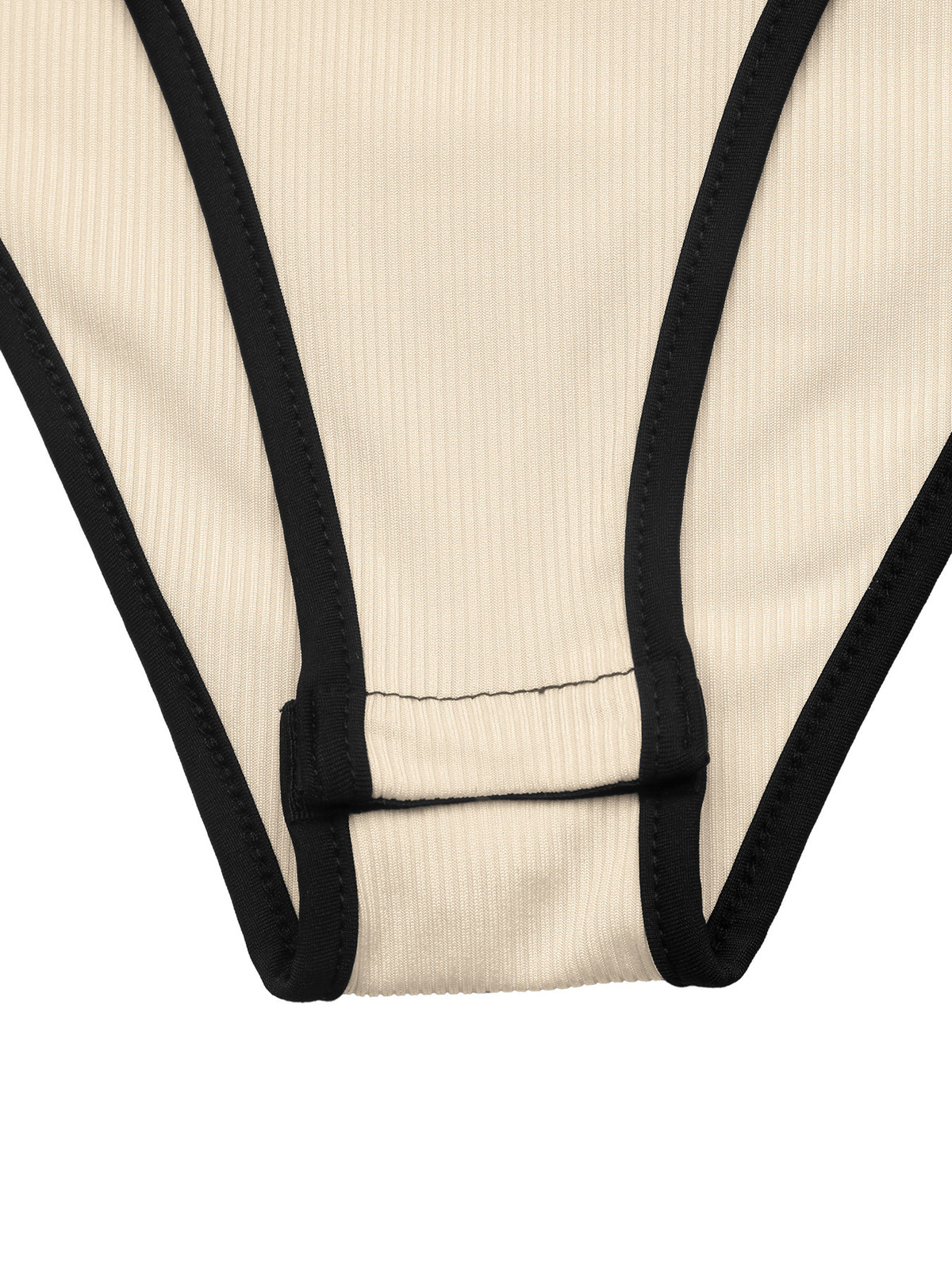 Women's Ribbed V-Neck Long Sleeve Bodysuit Contrast Trim