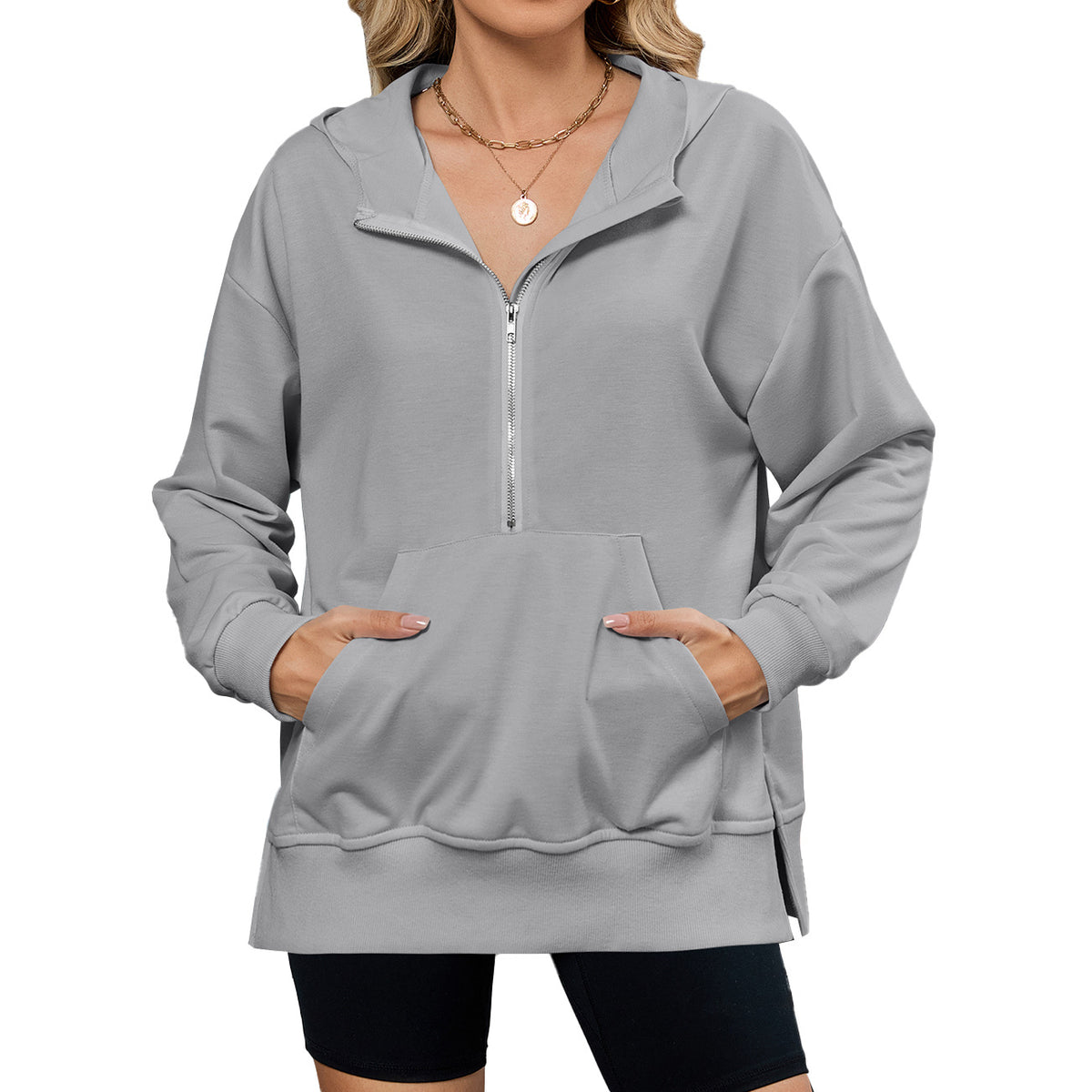 Women's Oversized Half Zip Hoodie Pocket Sweatshirt