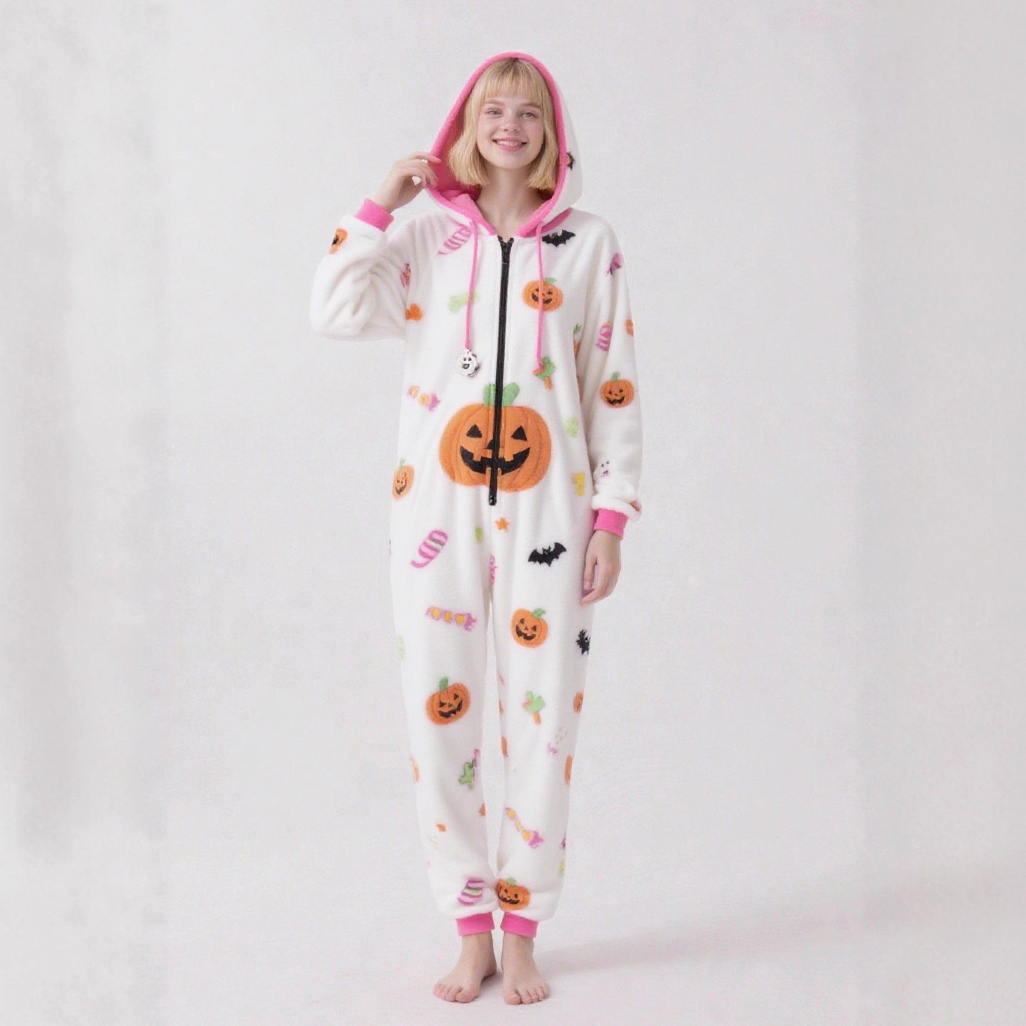 Halloween Pumpkin Hooded Pajama Jumpsuit One Piece