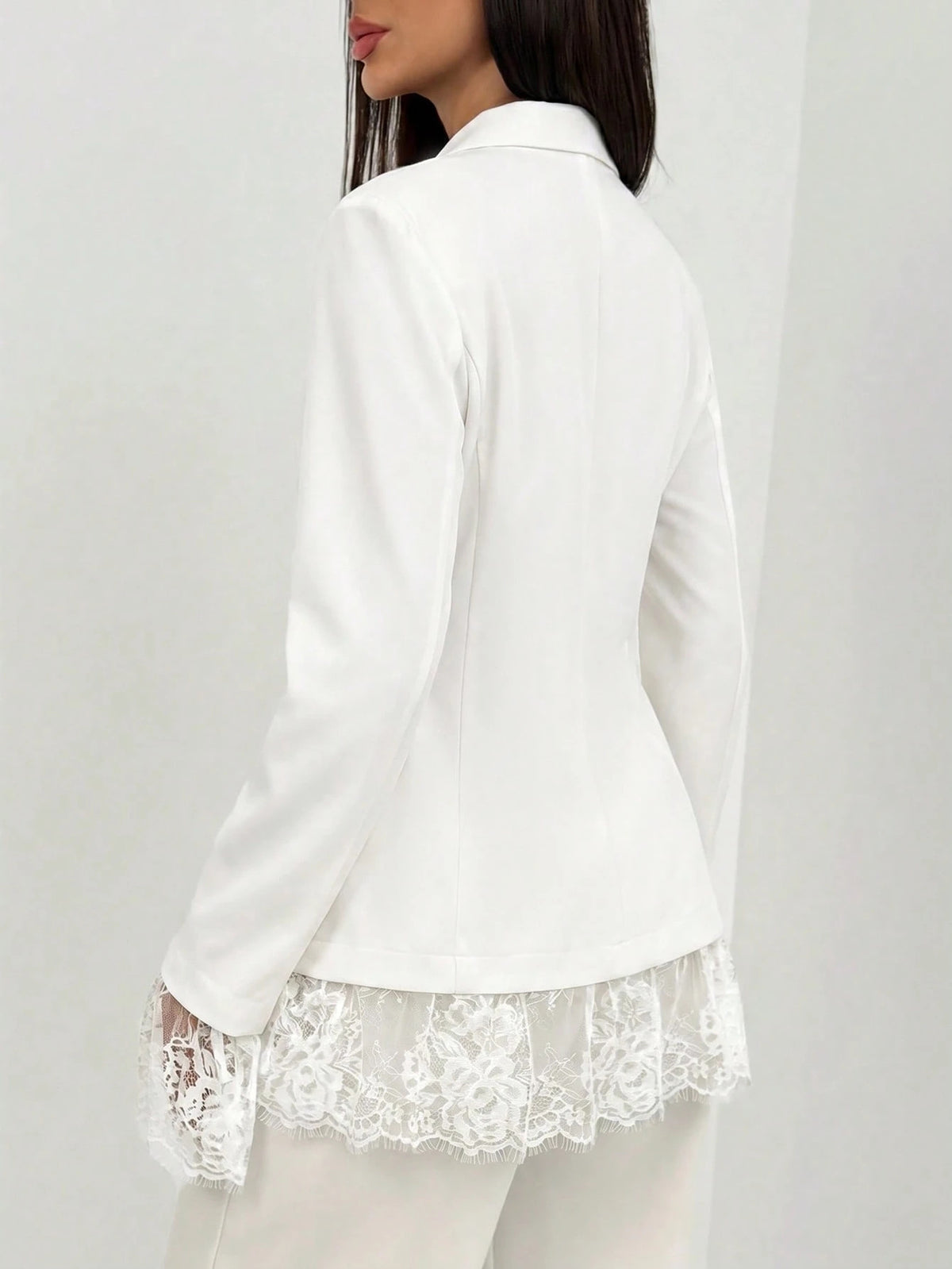 Women's Lace Trim Blazer Long Sleeve Button Front Jacket