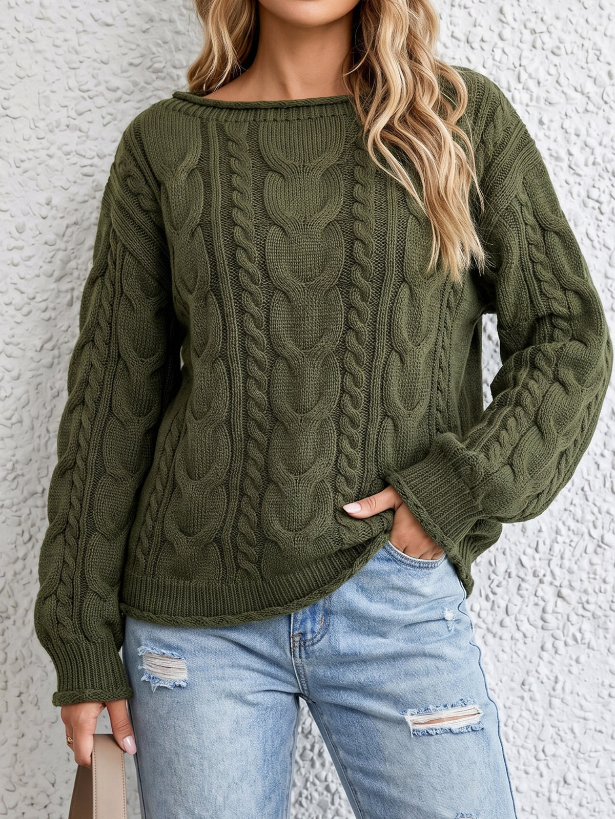 Women's Off Shoulder Cable Knit Oversized Pullover Sweater