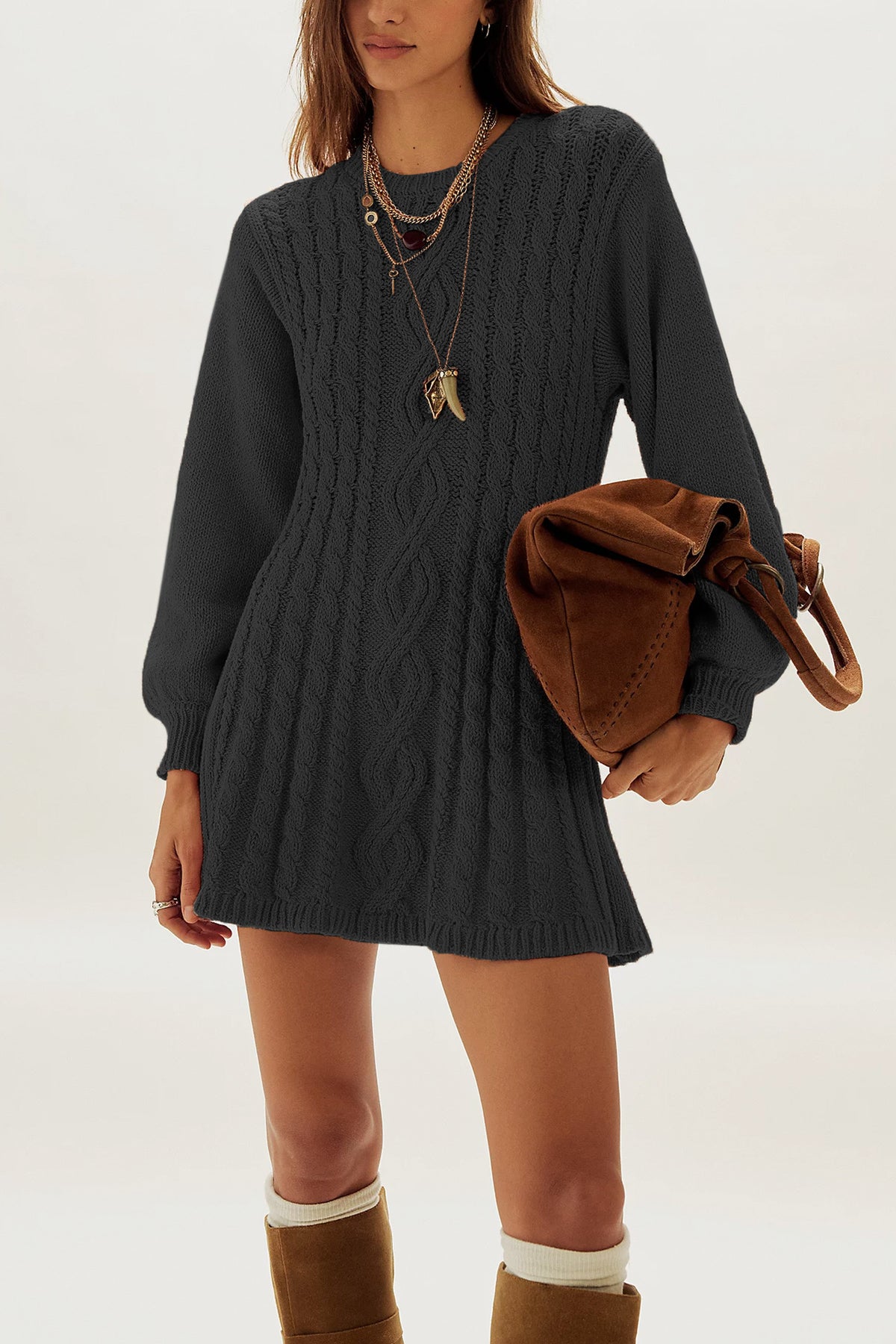 Women's Oversized Cable Knit Sweater Dress Long Sleeve
