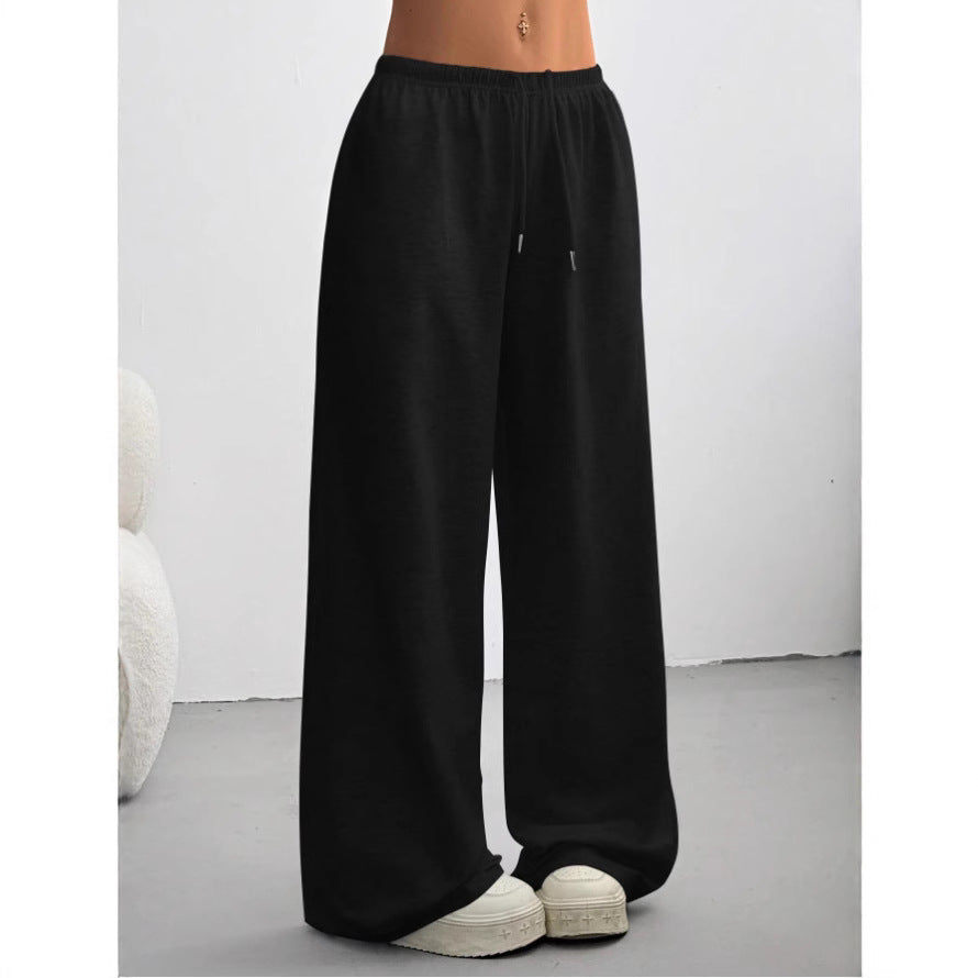 Drawstring Elastic Waist Wide Leg Casual Pants