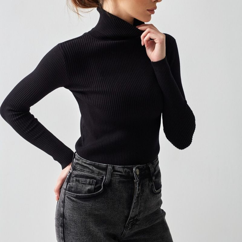 Ribbed Turtleneck Sweater Slim Fit Layering Pullover
