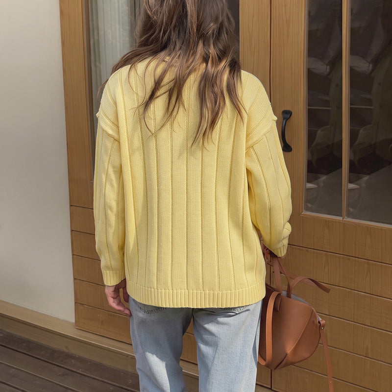 Solid Acrylic Cardigan Casual Button Front Relaxed Fit