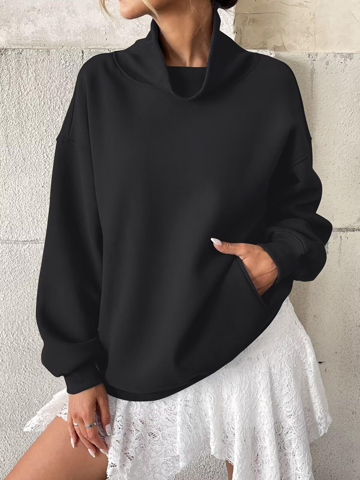 Cowlneck Pullover Sweatshirt Boutique Oversized Casual
