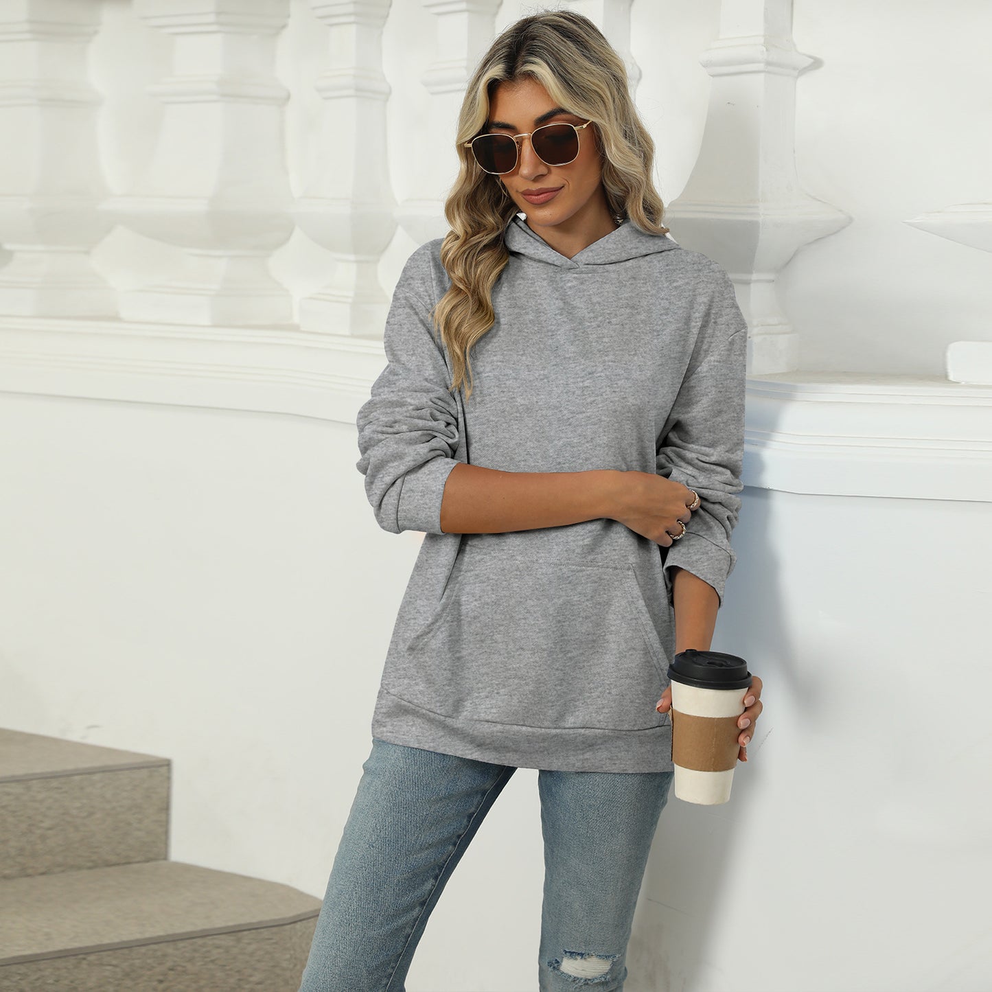 Oversized Hooded Pocket Pullover Sweatshirt