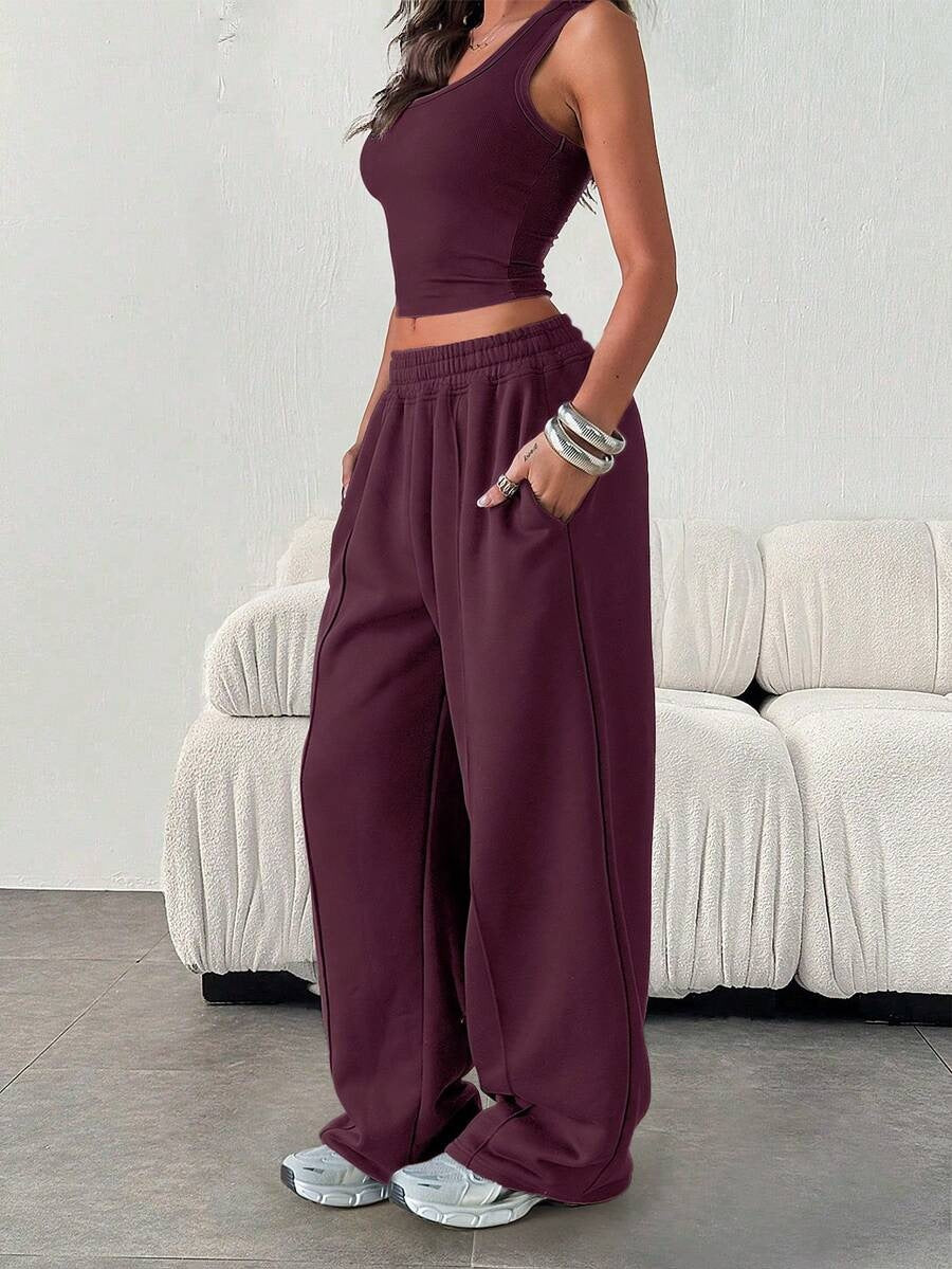 Women's Wide Leg Baggy Sweatpants High Waisted Cotton Pants