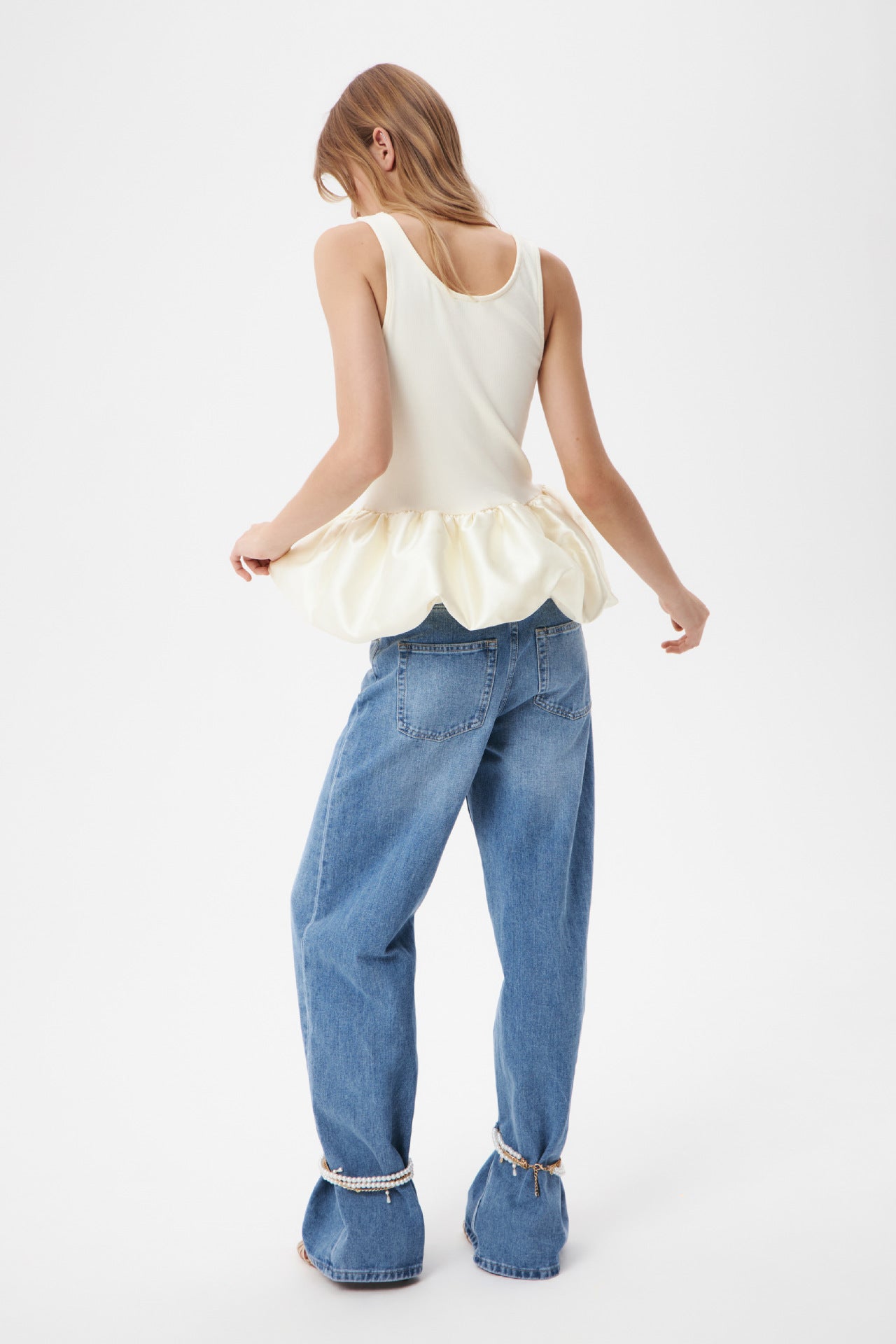Modal Bubble Hem Tank Trendy Sleeveless Top
