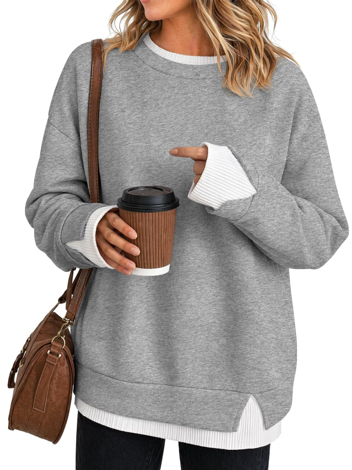 Women's Oversized Layered Crewneck Sweatshirt Pullover